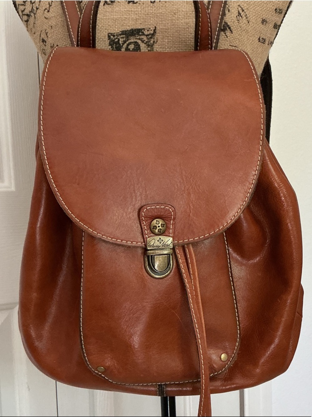 Patricia Nash Brown Leather Drawstring Backpack Gently Preownwd